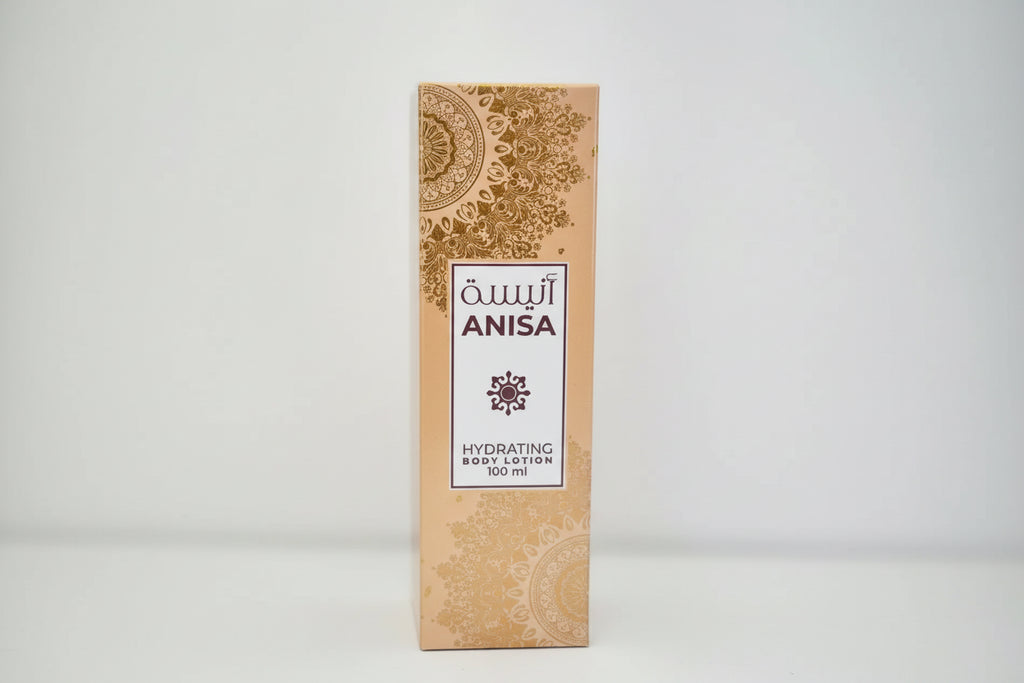 Anisa hydrating body lotion packaging on a white background