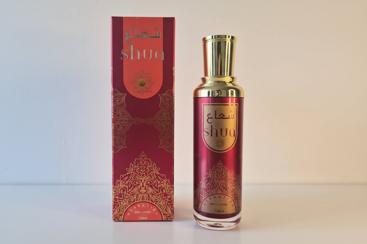 Shua perfume bottle and packaging on a white background